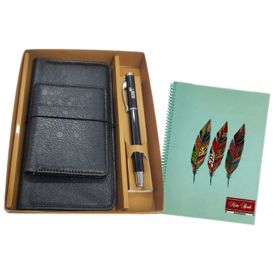 Hearts Leather Gift Set-B Black (Single Chamber) With Stylus Notebook FREE image