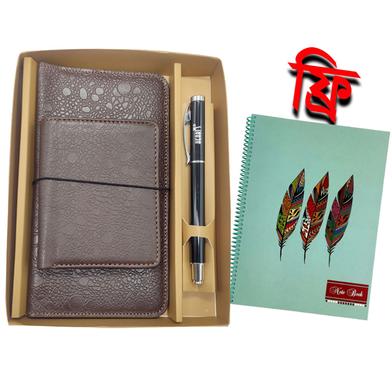 Hearts Leather Gift Set-B Brown (Single Chamber) With Stylus Notebook FREE image
