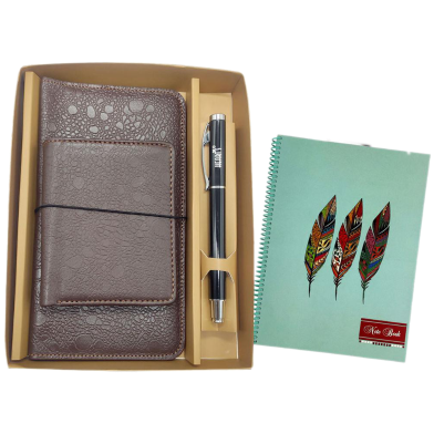 Hearts Leather Gift Set-B Brown (Single Chamber) With Stylus Notebook FREE image