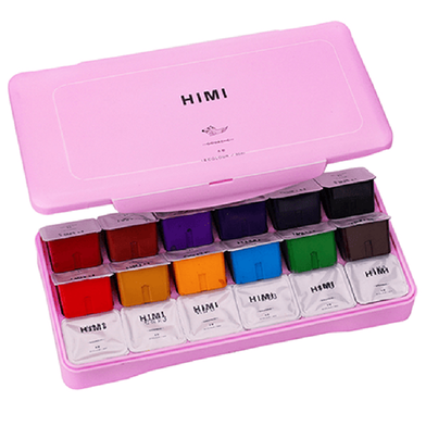 Himi Gouache Paint Set- 30ml 18colors Jelly Cup (Pink Box) image