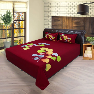 HomeTex Bed Sheet Maroon Leaf RTP image