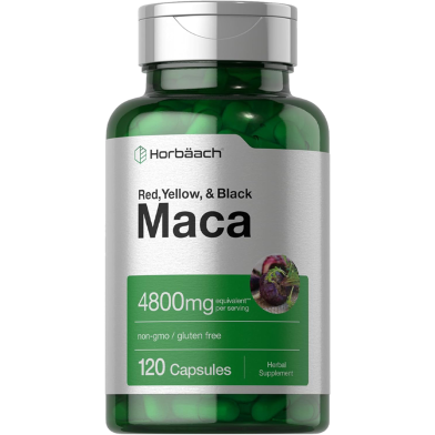 Horbaach Red, Yellow, Black Maca 4800 mg Root Capsules for Men and Women 120 Capsules image