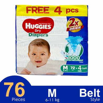 Huggies 2x Drier Dry Belt System Baby Diaper (M Size) (6-11kg) (72plus4pcs) (Bangladesh) image