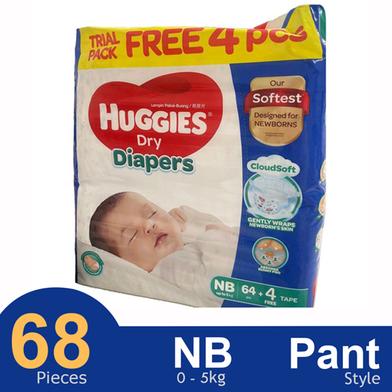 Huggies Dry Belt System Baby Diapers (New Born) (64 4PCS) (0-5 KG) image