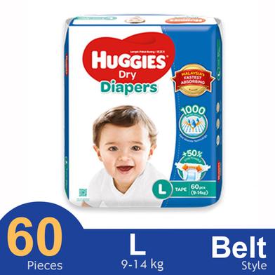 Huggies Dry Diapers Belt System Baby Diaper (L Size) (9-14kg) (60pcs) (Malaysia) image