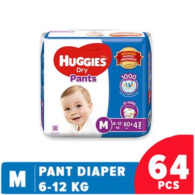 Huggies Dry Pant System baby Daiper (M Size) (6-12kg) (64Pcs) image