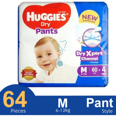 Huggies Dry Xpert Channel Pants System Baby Diaper (M Size) (6-12kg) (60pcs) image