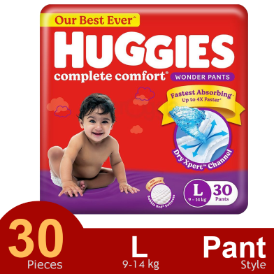 Huggies Wonder Pant System Baby Daiper L Size (9-14 kg) -30 Pcs image