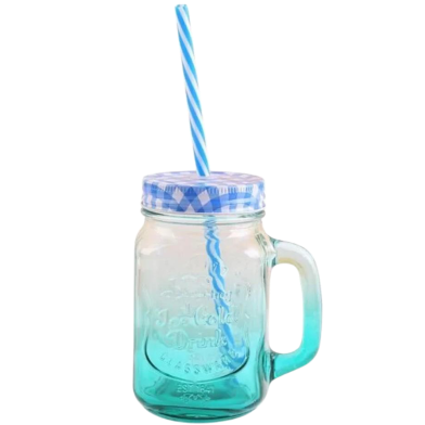 IHW Mason Jar Mug With Straw And Lid Blue image