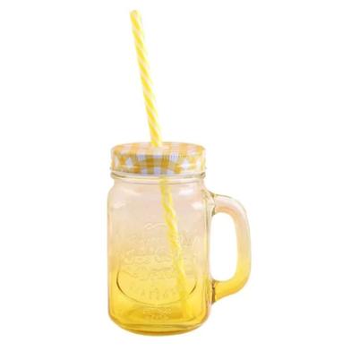 IHW Mason Jar Mug With Straw And Lid Yellow image
