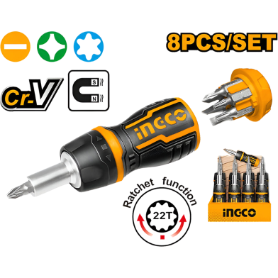 INGCO AKISDS1728 Stubby Ratchet Screwdriver Set 8 in 1 image