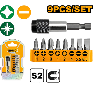 INGCO AKSD0071 Screwdriver Bits Set 9 Pcs image