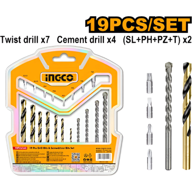 INGCO AKSDB1901 Drill Bits And Screwdriver Bits Set 19 Pcs image