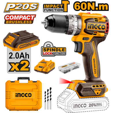 INGCO CIDLI20602 Compact Brushless Cordless Impact Drill image