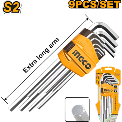 INGCO HHK11092 Extra Long Arm Hex Key Set 9pcs image