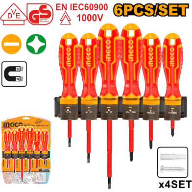 INGCO HKISD0608 Insulated Screwdriver Set 6 Pcs image