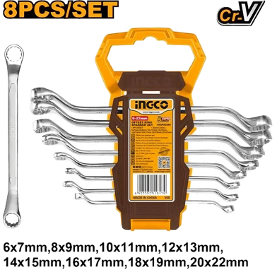 INGCO HKSPA3088 Offset Ring Spanner Set 8pcs image