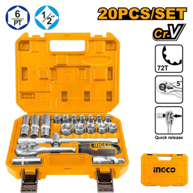 INGCO HKTS12201 Socket Set 1/2 Inch 20 Pcs image