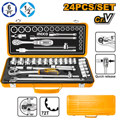 INGCO HKTS12242 Socket 1/2 Inc 24 Pcs Set image