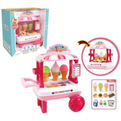 Ice Cream Food Trolley Sweet Shop Cart Toy Pretend Play Set Kids image