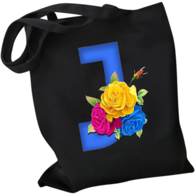J-Letter Canvas Shoulder Tote Shopping Bag With Flower image