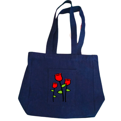 Jeans Fabric Tote Bag With Zipper And Pocket image