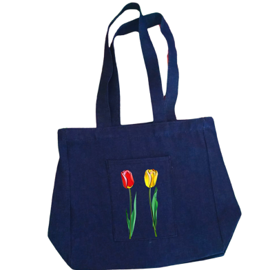 Jeans Fabric Tote Bag With Zipper And Pocket image
