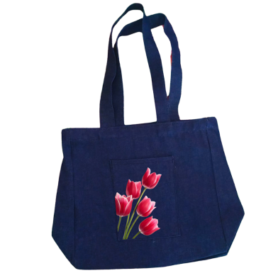 Jeans Fabric Tote Bag With Zipper And Pocket image