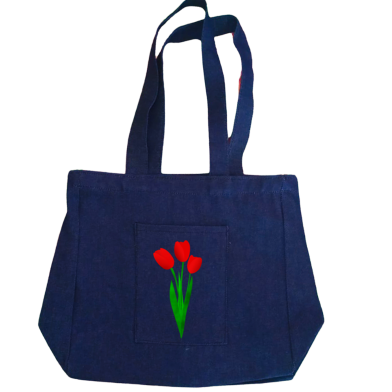 Jeans Fabric Tote Bag With Zipper And Pocket image