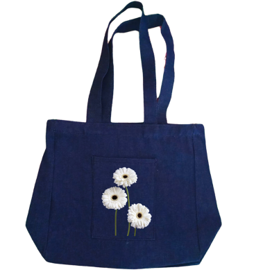 Jeans Fabric Tote Bag With Zipper and Pocket image