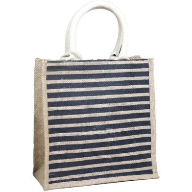 Jute Shopping Bag Natural And Black 10x10x4 Inch image