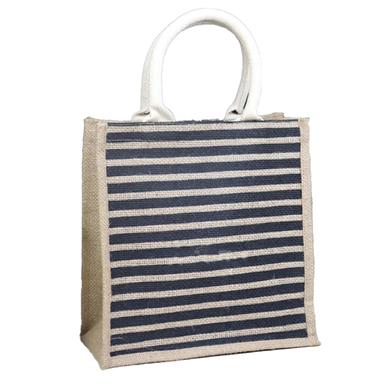 Jute Shopping Bag Natural And Black 10x10x4 Inch image