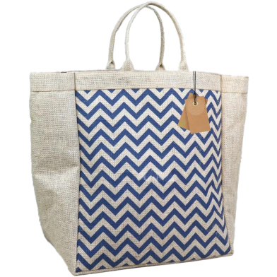 Jute Shopping Bag Natural And Navy Blue 14x17 Inch image