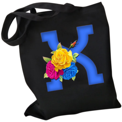 K-Letter Canvas Shoulder Tote Shopping Bag With Flower image