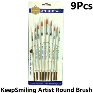 Keep Smiling Artist Round Painting Brush Set Suitable for Water and Acrylic and Oil Color paint - 9 Pcs image