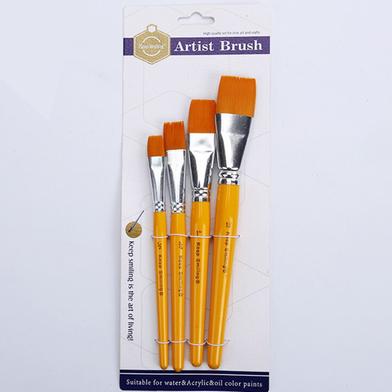 Keep Smiling 4pcs / set Yellow Wooden Nylon Straight Hair Brush Set High Quality Watercolor Acrylic Brush Set image