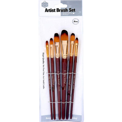Keep Smiling Artist Filbert Paint Brush Set, Suitable for Water, Acrylic, Oil Colour paint, 6 Pcs image
