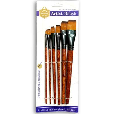 6Pcs Artist Art Paint Brush Oils Acrylics Watercolors Round Flat