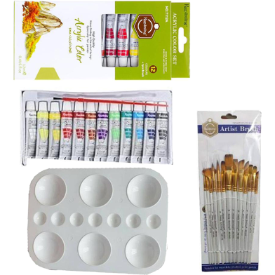 Keep Smiling Artists Acrylic's Color 12x12ml 13 Pcs Mix Brush 1 Set Artists Round Color Platte 1 Pcs image