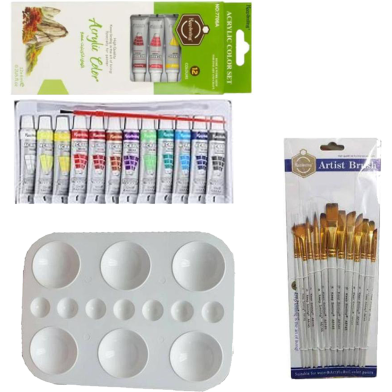 Keep Smiling Artists Acrylic's Color 6x12ml Keep Smiling Keep Smiling 13 Pcs Mix Brush 1 Set Artists Round Color Platte 1 Pcs image
