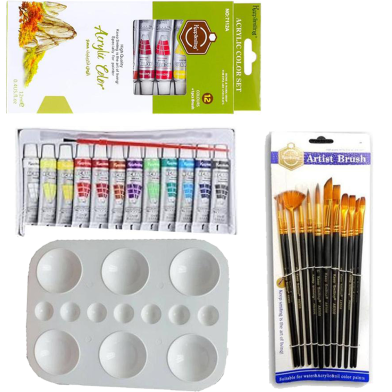 Keep Smiling Artists Acrylic's Color 6x12ml 12 Pcs Mix Brush 1 Set Artists Round Color Platte 1 Pcs image