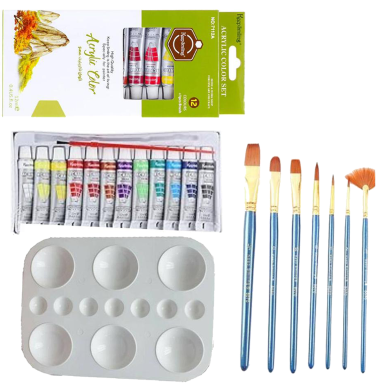 Keep Smiling Combo Artists Acrylic's Color 12x12 ml Keep Smiling 7 Pcs Mix Brush 1set Artists Round Color Platte1 Pcs image