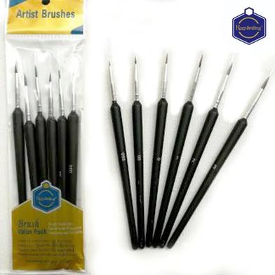 Keep Smiling Detail and liner Artist Brush Paint Brush 6 pcs black round set- Suitable for Water and Acrylic and Oil color paint image