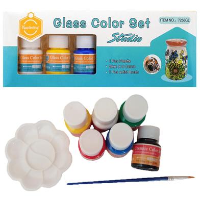 Keep Smiling Glass Color Paint Set, Colours 6 pcs, Brush 1 pc, Palette 1 pc image