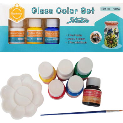 Keep Smiling Glass Color Paint Set, Colours 6 Pcs, Brush 1 pc, Palette 1 Pcs image