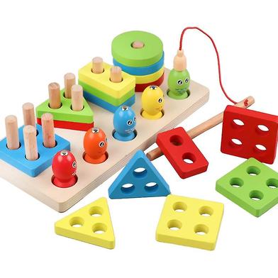Kidology Kids Wooden Stacking Toys, Shape Sorting Board And Wooden Toddler Fishing Toys image