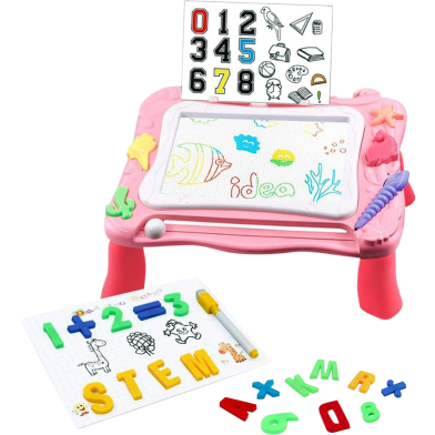 Kids Activity Table Set 2 in 1 Palette Magnetic Drawing Board and Building Brick Table with 150 pcs Blocks image