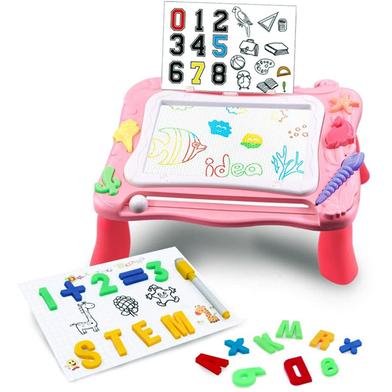 Kids Activity Table Set 2 in 1 Palette Magnetic Drawing Board and Building Brick Table with 150 pcs Blocks image