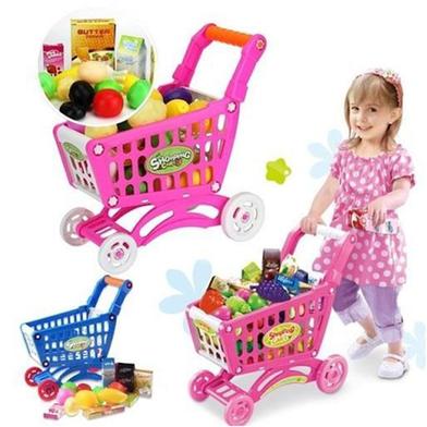 Kids Children Shopping Cart Toy Trolley Pretend Play Set Toy With 80 Pieces with Fruits, Vegetable, Grocery Items image