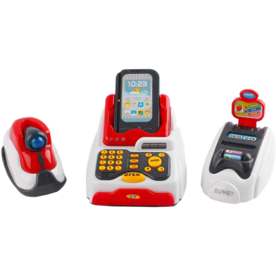 Kids, Toy Till Cash Register with Scanner, Credit Card,Play Food,Money and Groceries Shopping Basket for Boys and Girls image